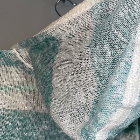 EUC Splendid Linen Blend Short Sleeve Hoodie Mesh Oversized Sweater Striped Sz S - Picture 8 of 12